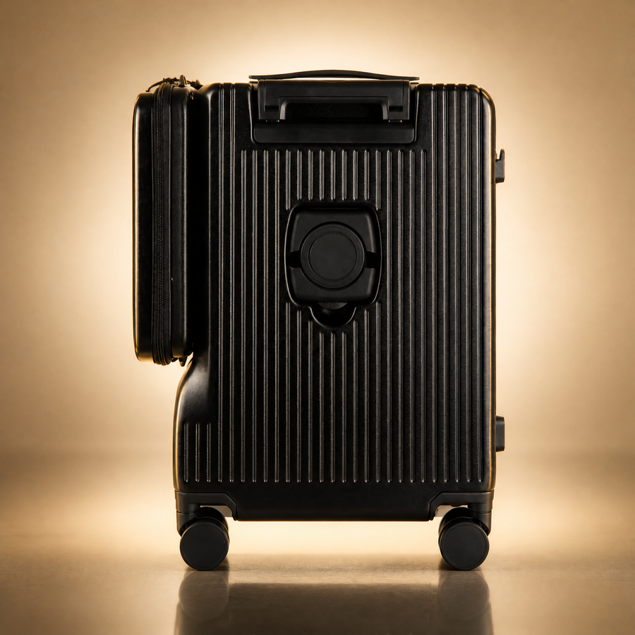Trochi Guerilla Multi-Functional Carry-On in Black - champagne studio back view