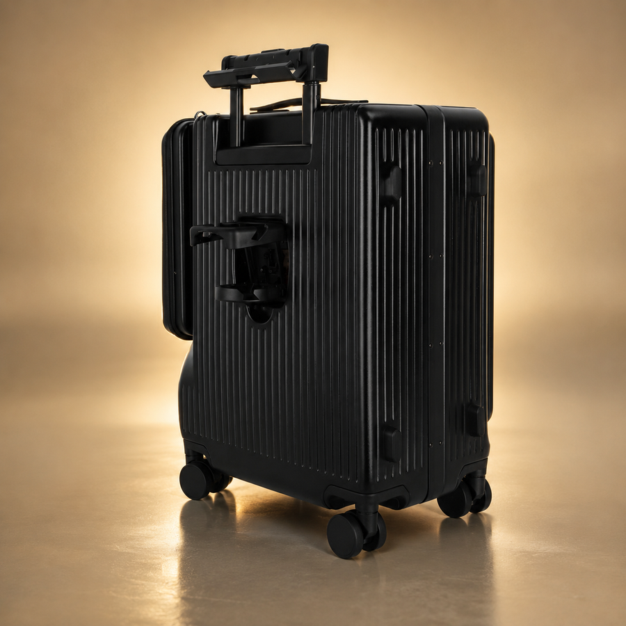 Trochi Guerilla Multi-Functional Carry-On in Black - champagne studio side view