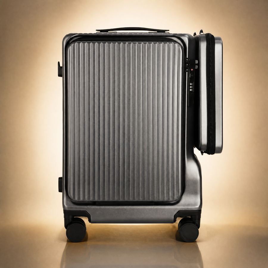 Trochi Guerilla Multi-Functional Carry-On in Gray - champagne studio front view