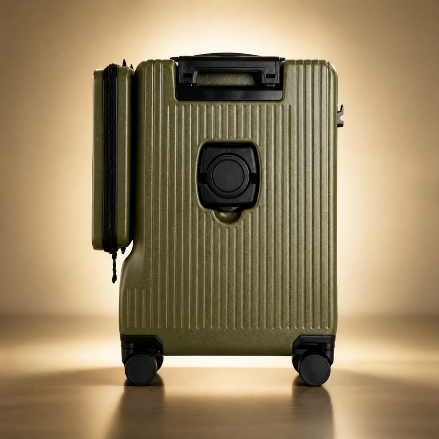 Trochi Guerilla Multi-Functional Carry-On in Green - champagne studio back view