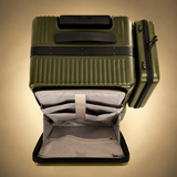 Trochi Guerilla Multi-Functional Carry-On in Green - champagne studio front open view
