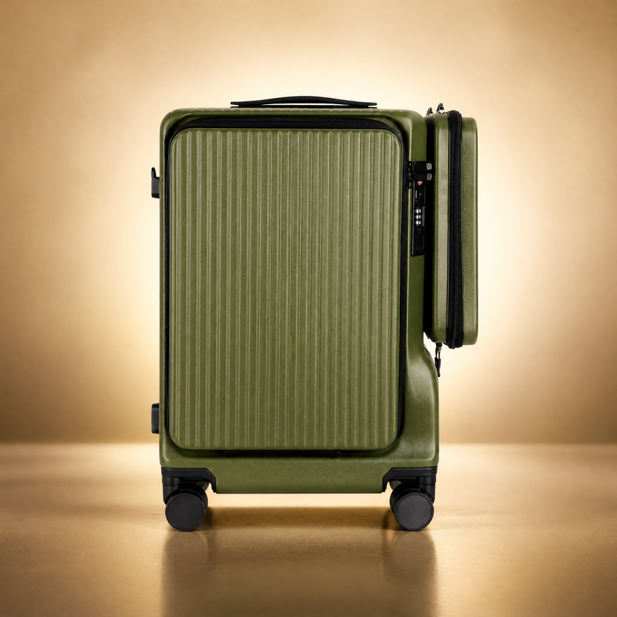 Trochi Guerilla Multi-Functional Carry-On in Green - champagne studio front view