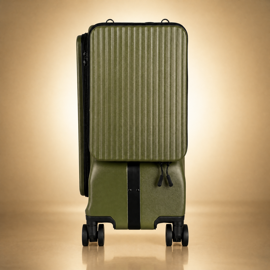Trochi Guerilla Multi-Functional Carry-On in Green - champagne studio right side view