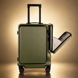 Trochi Guerilla Multi-Functional Carry-On in Green - champagne studio side open view