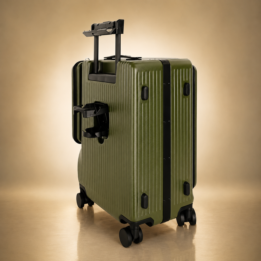 Trochi Guerilla Multi-Functional Carry-On in Green - champagne studio side view