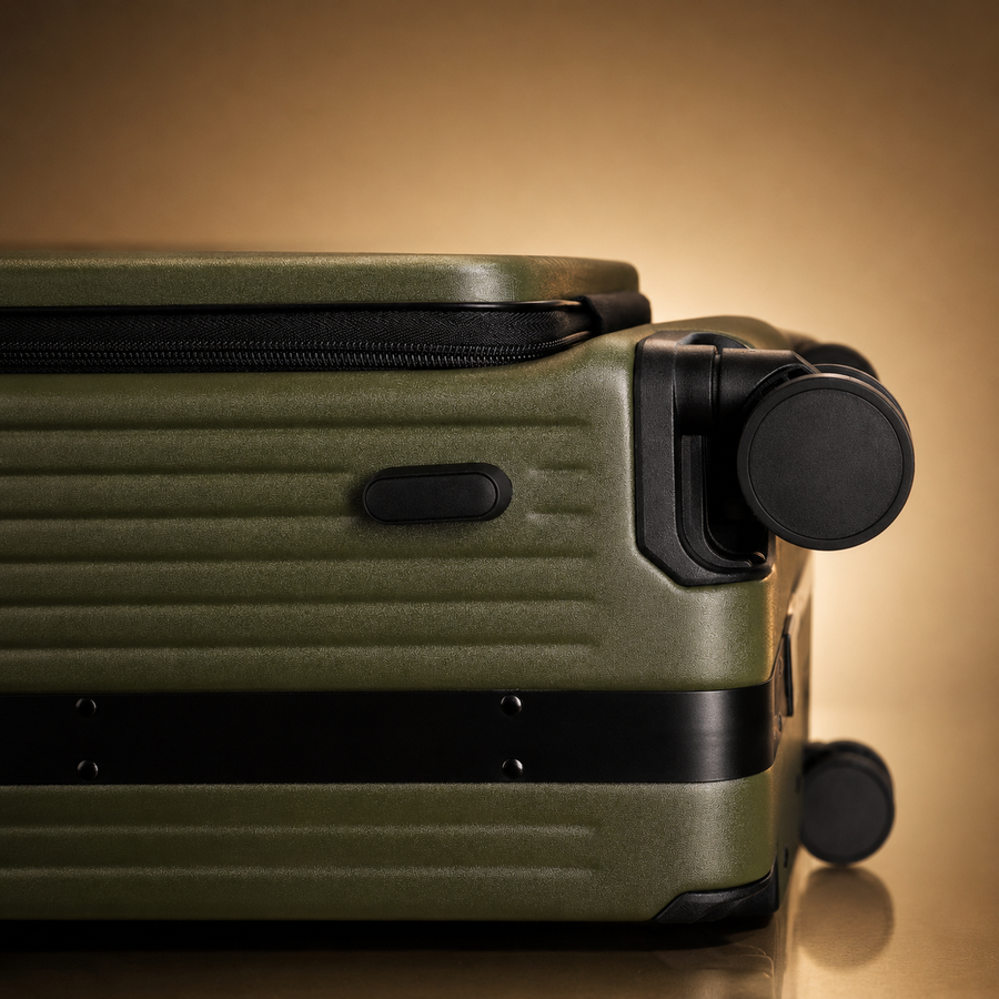Trochi Guerilla Multi-Functional Carry-On in Green - champagne studio wheel detail
