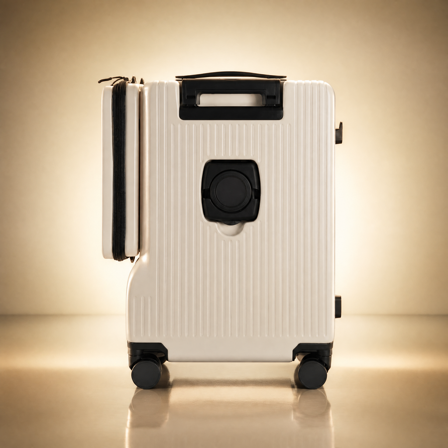 Trochi Guerilla Multi-Functional Carry-On in White - champagne studio back view
