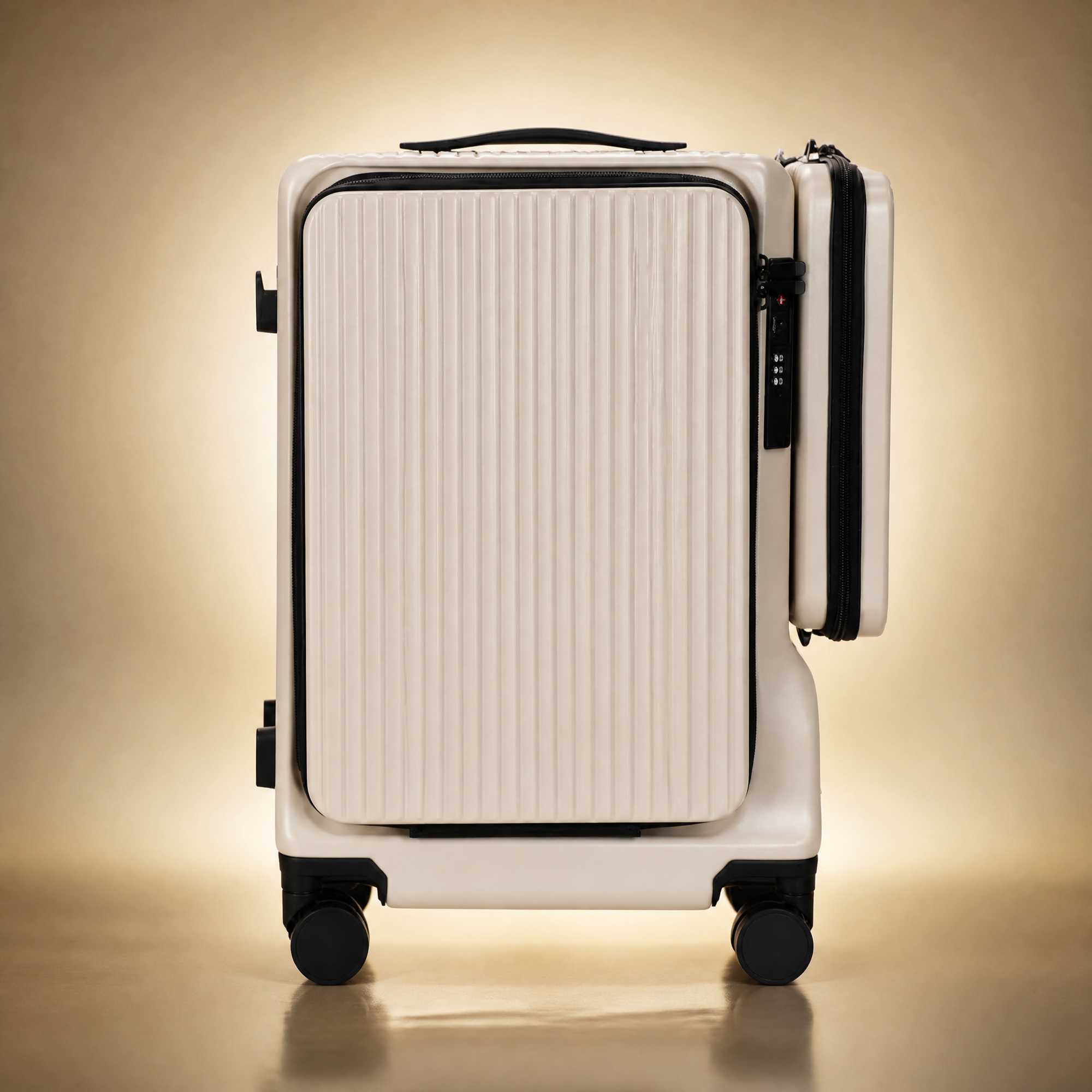 Trochi Guerilla Multi-Functional Carry-On in White - champagne studio front view