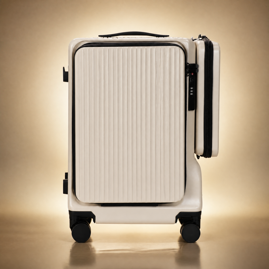 Trochi Guerilla Multi-Functional Carry-On in White - champagne studio front view